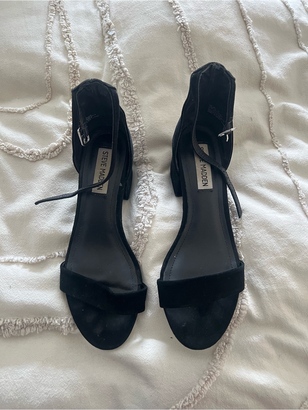 Steve Madden Black Suede Ankle Strap Block Heel Sandals